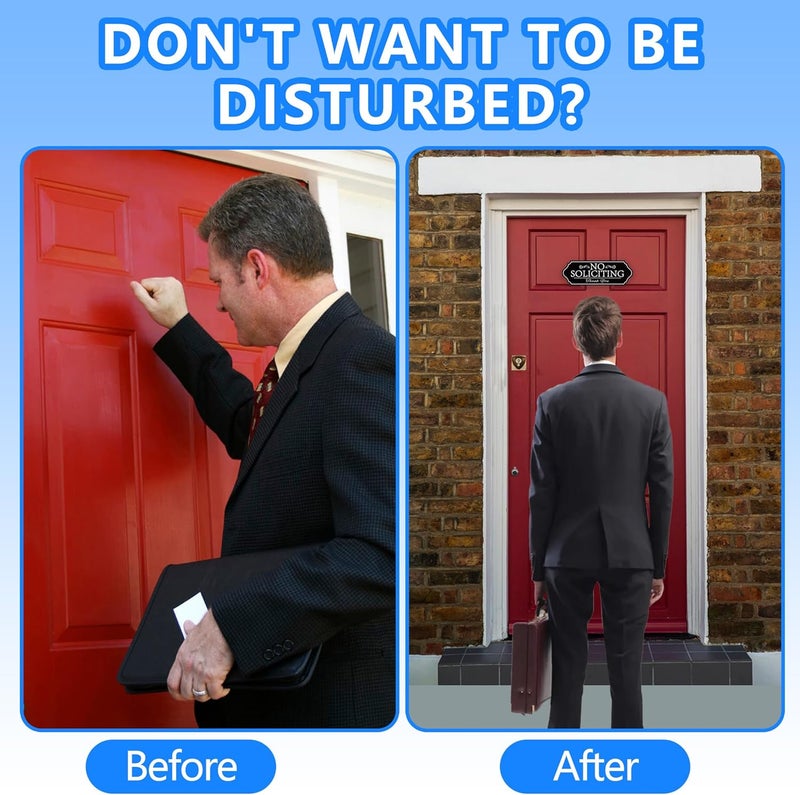 LUHIMO No Soliciting Sign Sticker for Front Door, Self-Adhesive Modern No Solicitors Sign for Home, Weatherproof and UV Resistant No Solicitation Signs for House, Business, Office, Door, Window (White) - Image 5